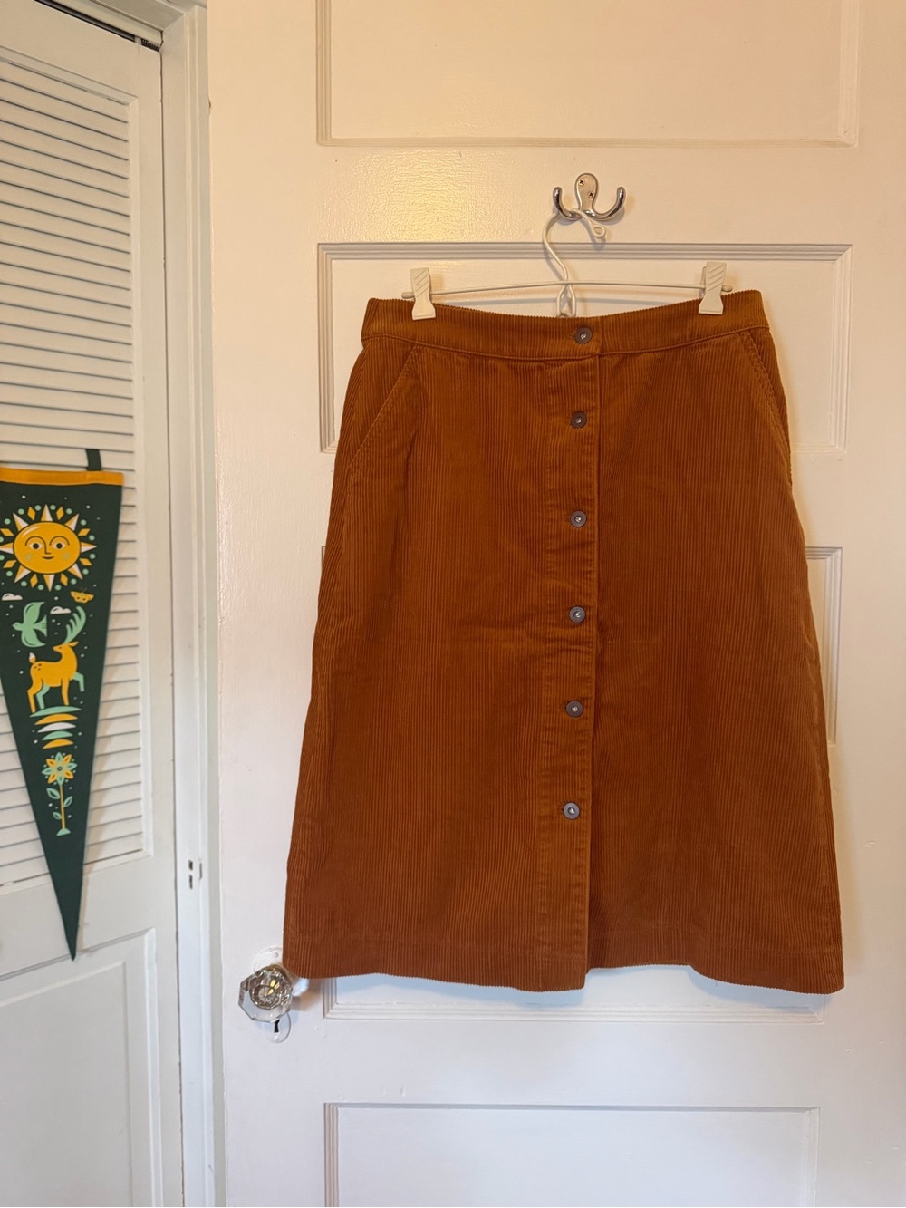 Uniqlo Rust Corduroy Button-Front Midi Skirt